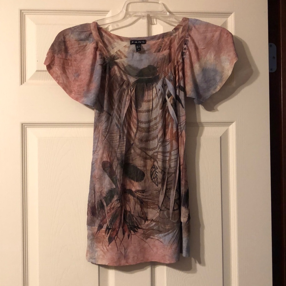 Fang Bohemian Chain Leaf Flutter Sleeve Blouse Small